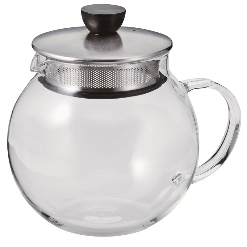 Glass teapot with stainless steel strainer-lid
