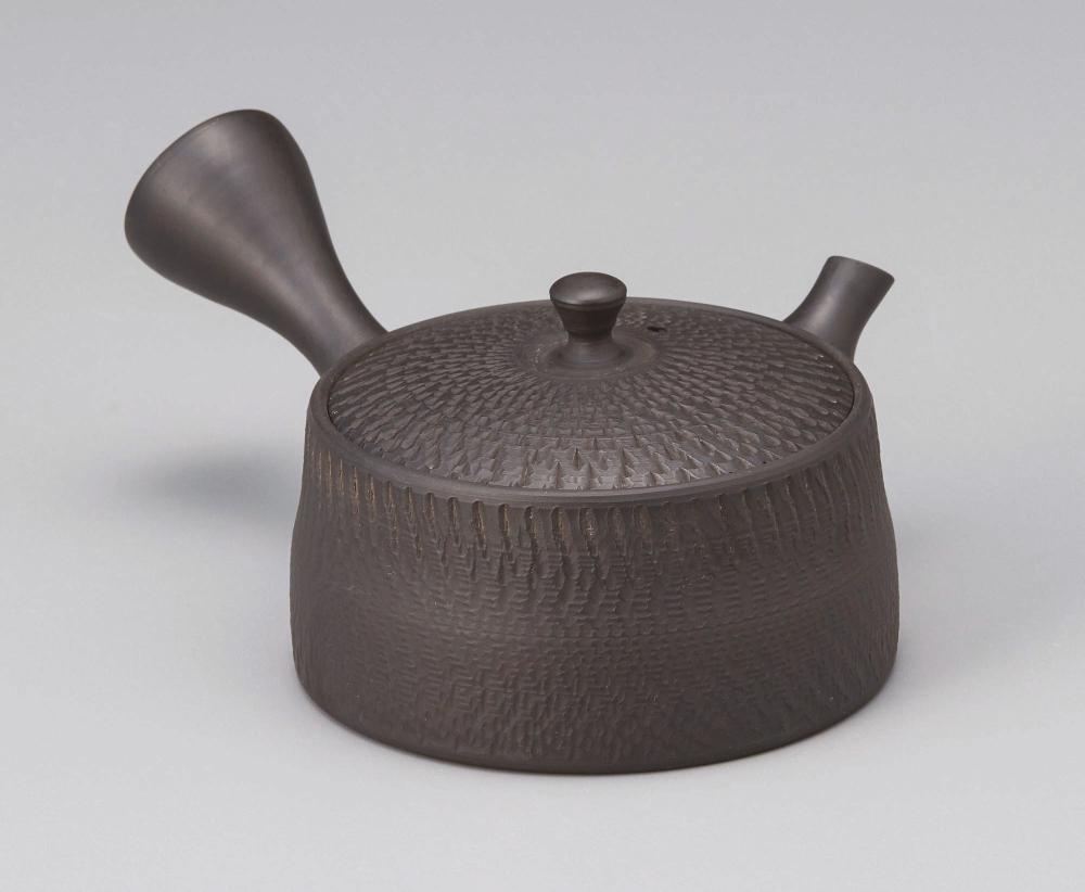 Kyusu-teapot, cylindric, black, structured, 180 ml