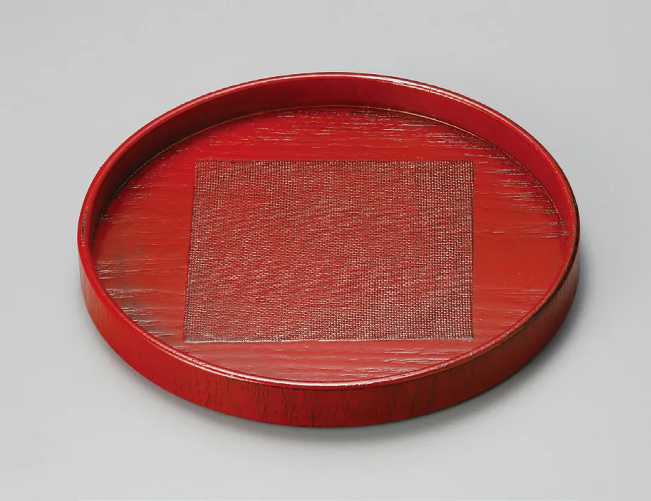 Tray, round, red lacquer
