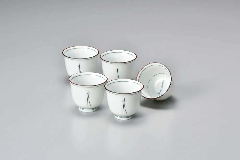 Teeschale, weiß mit Kiefernnadel, 90 ml, 5er Set