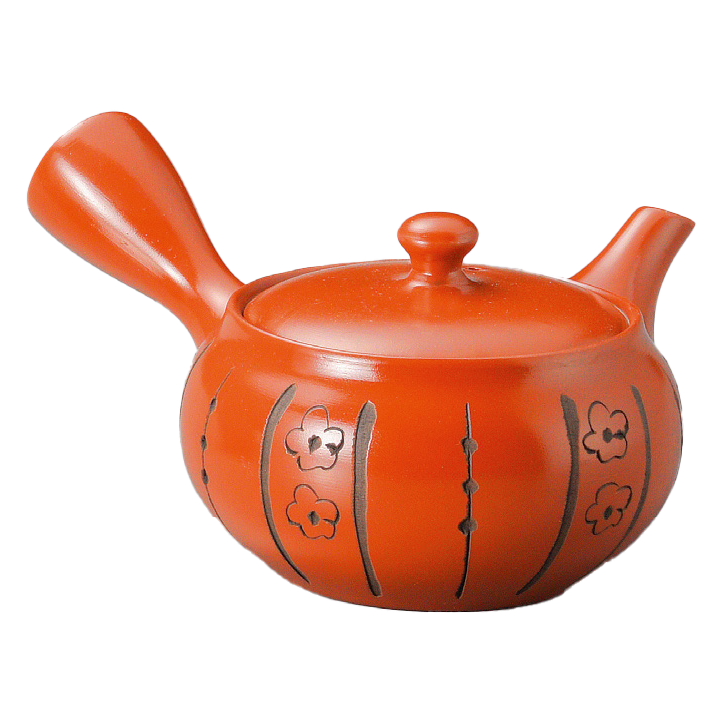 Kyusu-teapot, red with floral pattern