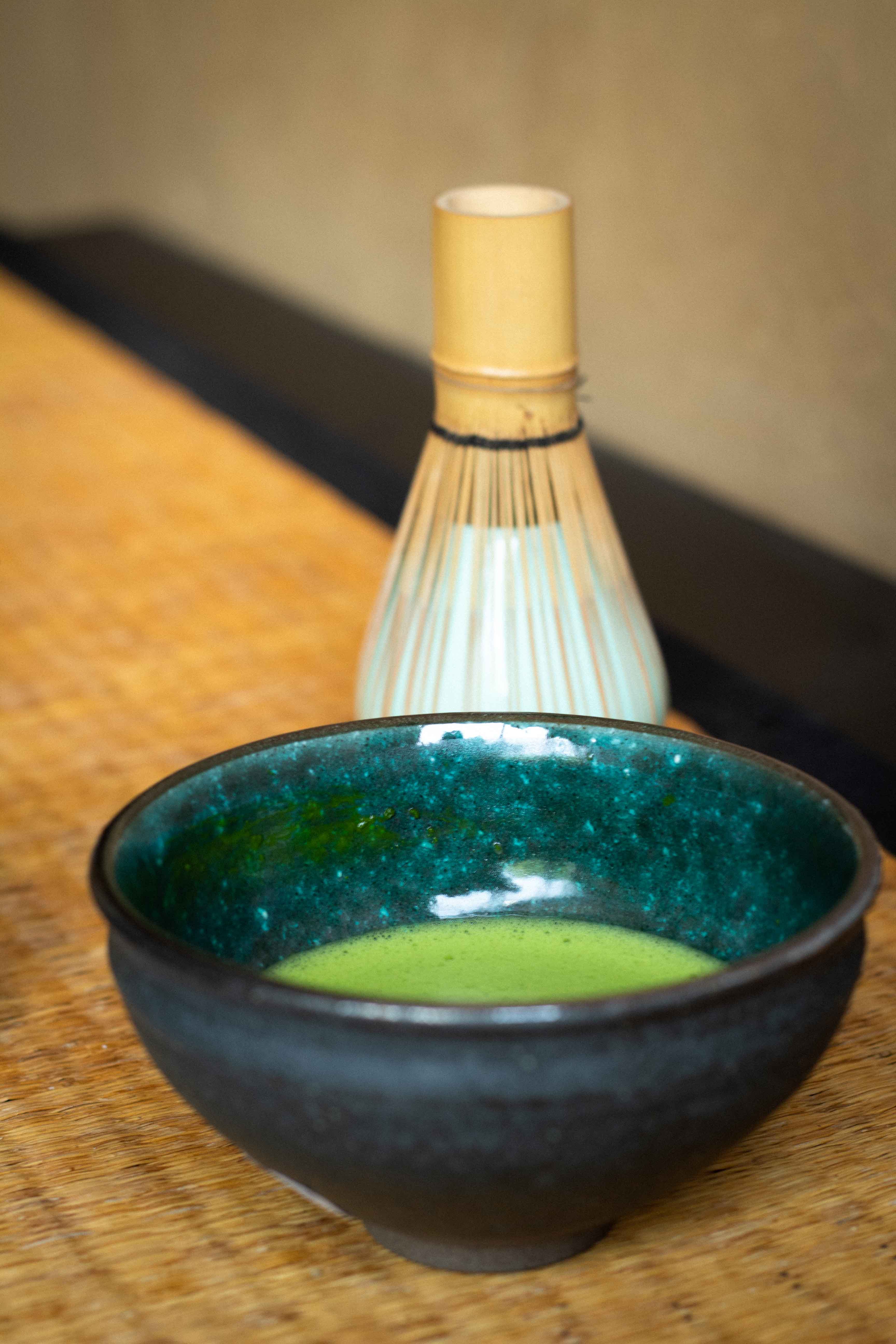Matcha bowl, dark with turquoise inner glaze, nodate