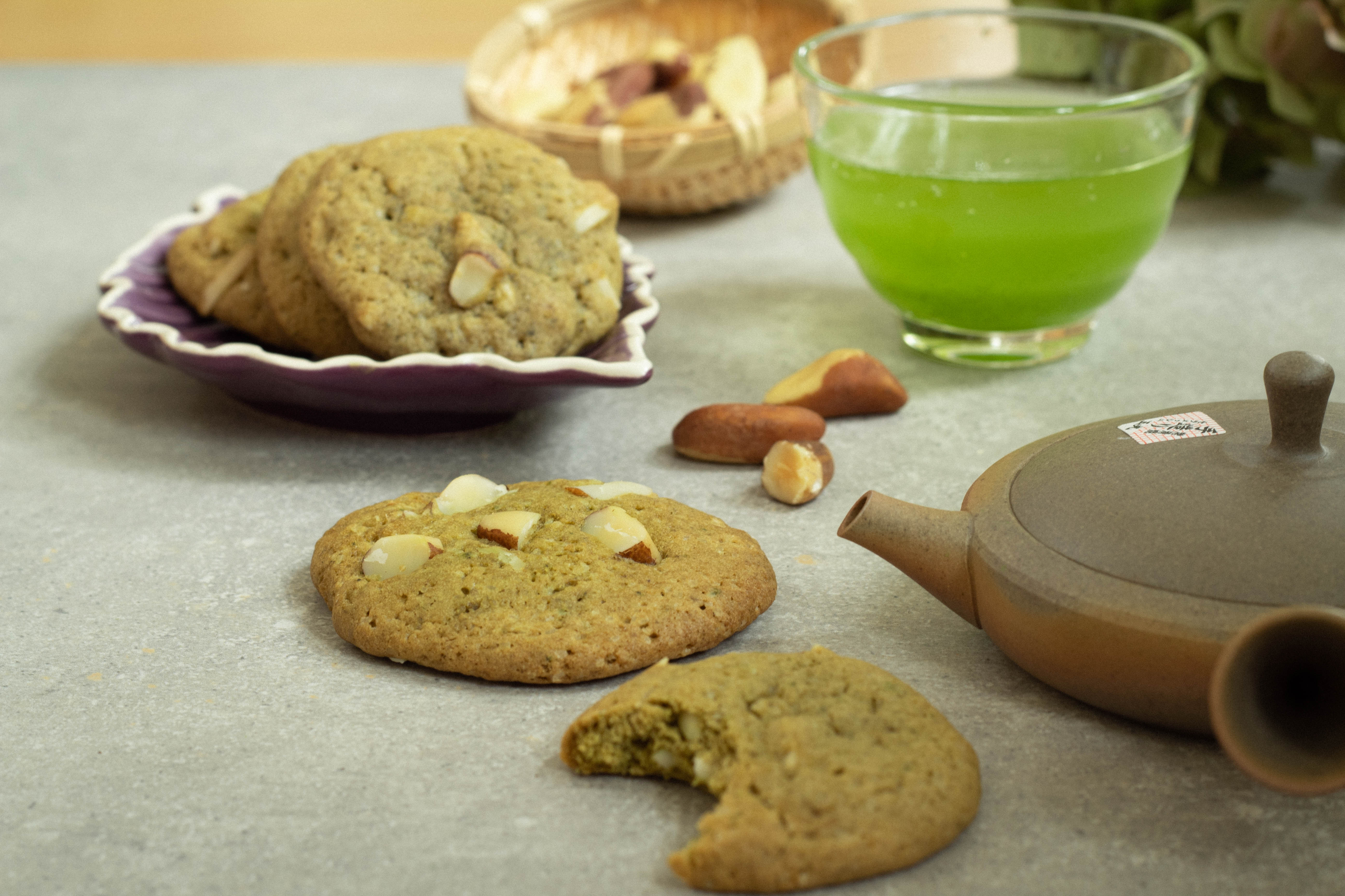 Soft Matcha Cookies with nuts