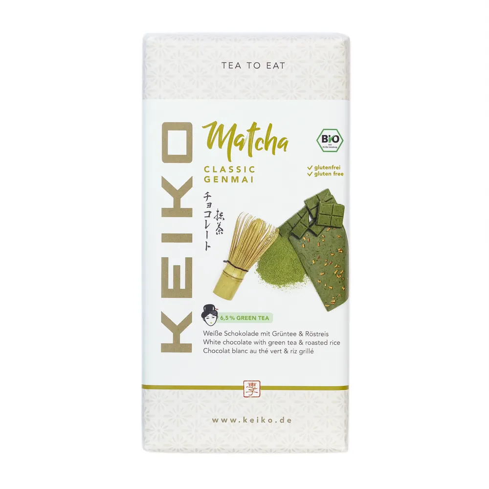Matcha Classic Genmai - weiße Schokolade mit Grüntee und Röstreis, 75 g, Bio